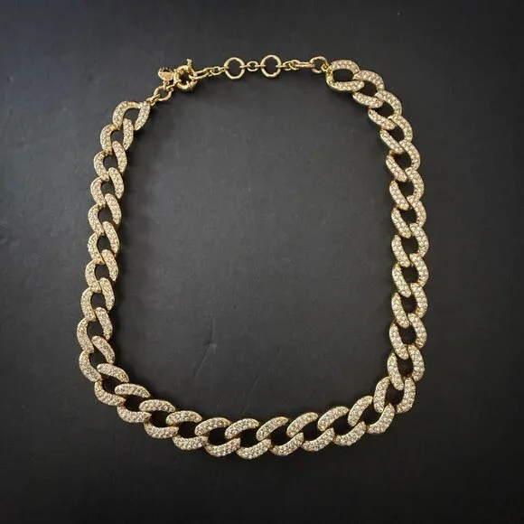 NWOT J. Crew Havana Jones Iced Crystal Gold-Tone Chunky Curb Chain Link Necklace - Picture 8 of 13